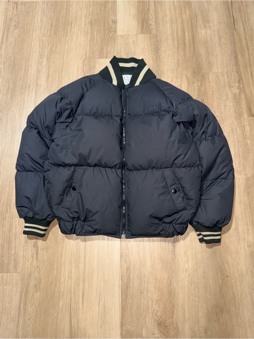 Sears 90s Navy Bomber Jacket with Cream-Trim Ribbed Collar